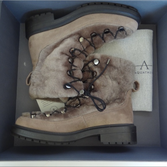 Aquatalia | Lorena Suede/Shearling Boots | Taupe Made in Italy Size 7 New in Box - Picture 7 of 10